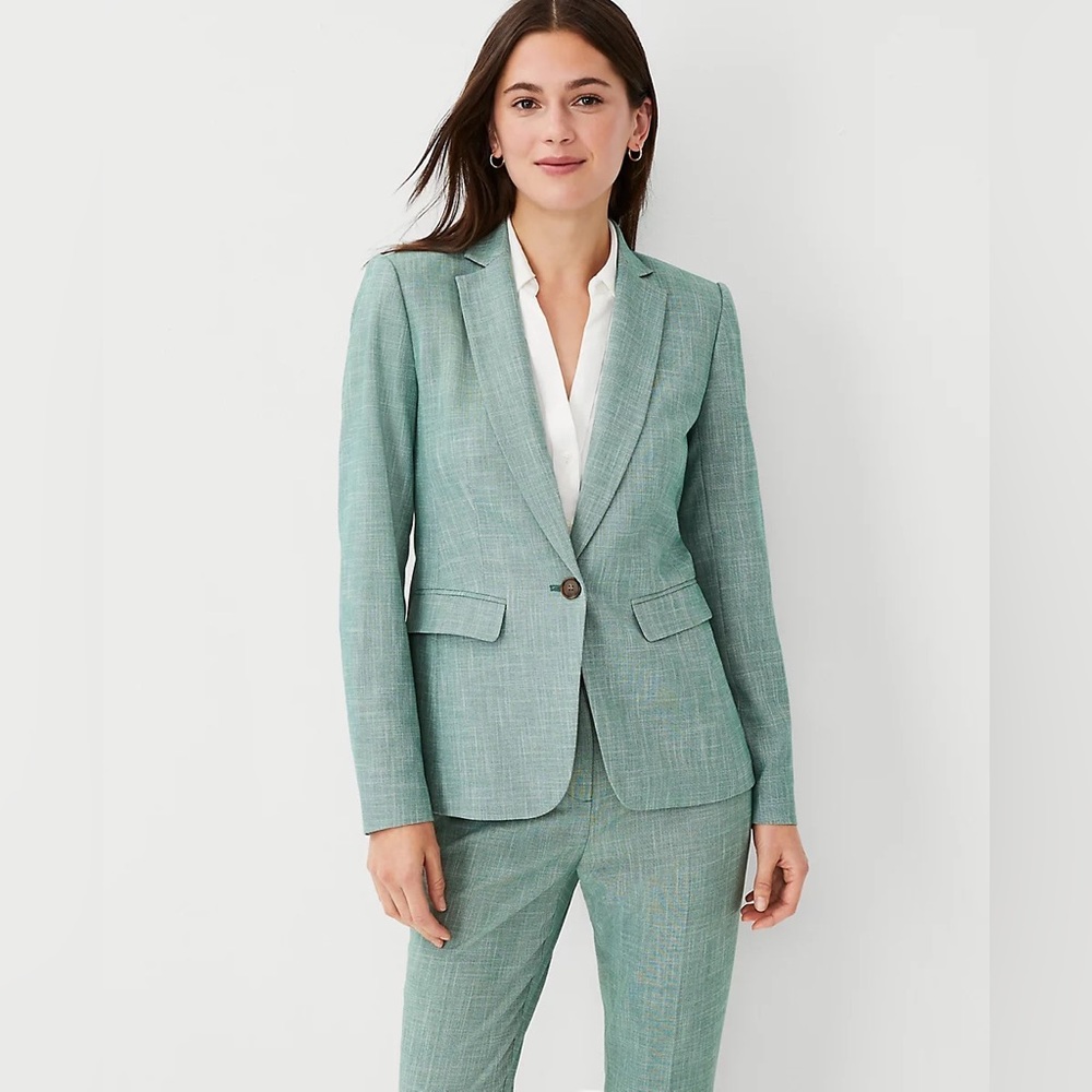 Tall Notched One Button Blazer in Cross Weave
